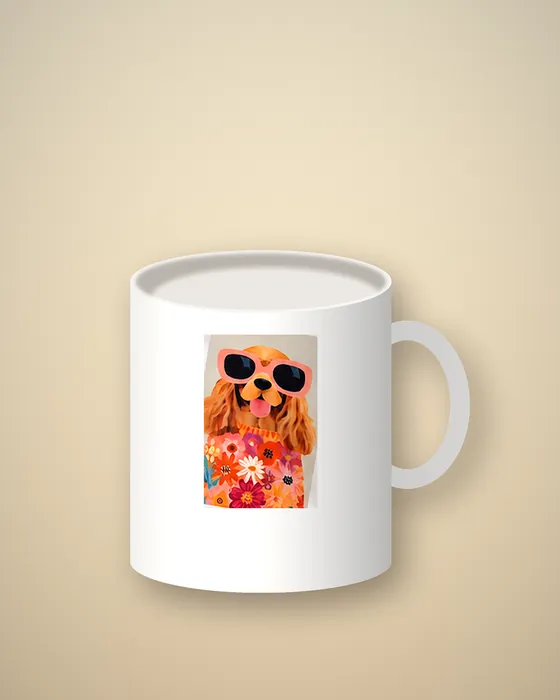 Mok met illustratie van een hond met zonnebril